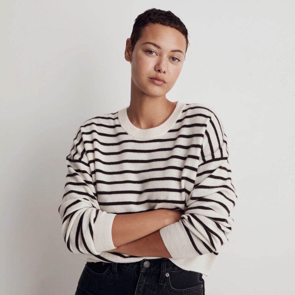 Madewell Responsible Striped Black and White Cashmere Sweater